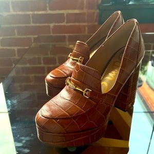 Sam Edelman 8.5 platform heel brown leather croc